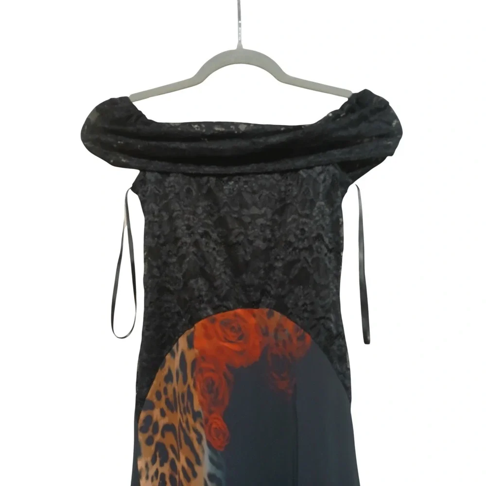 Runaway The Label Black‎ Lace Leopard Rose Off Shoulder Maxi Dress XS